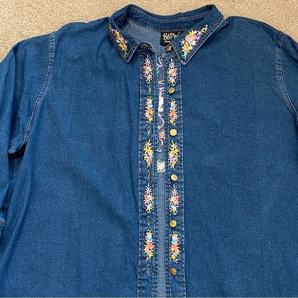 Bob Mackie Wearable Art Embroidered Maypole Dance Denim Button Down Shirt 3X - Picture 7 of 14